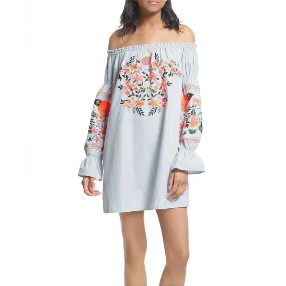 Free People | Dresses | Free People Fleur Du Jour Embroidered Off The Shoulder  Dress Sz Large | Poshmark